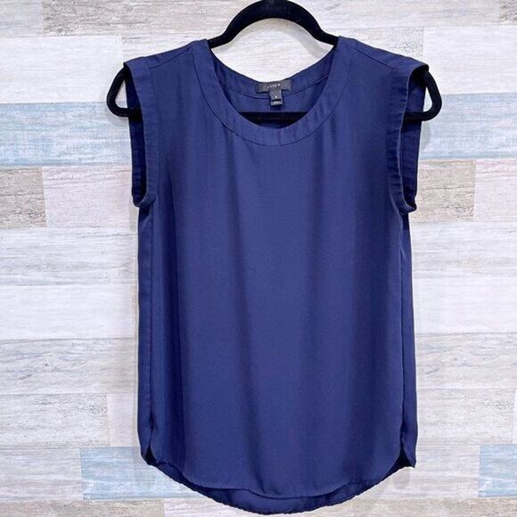 J CREW Sleeveless Drapey Top Navy Blue Woven Casual Office Womens 0 - Picture 1 of 6